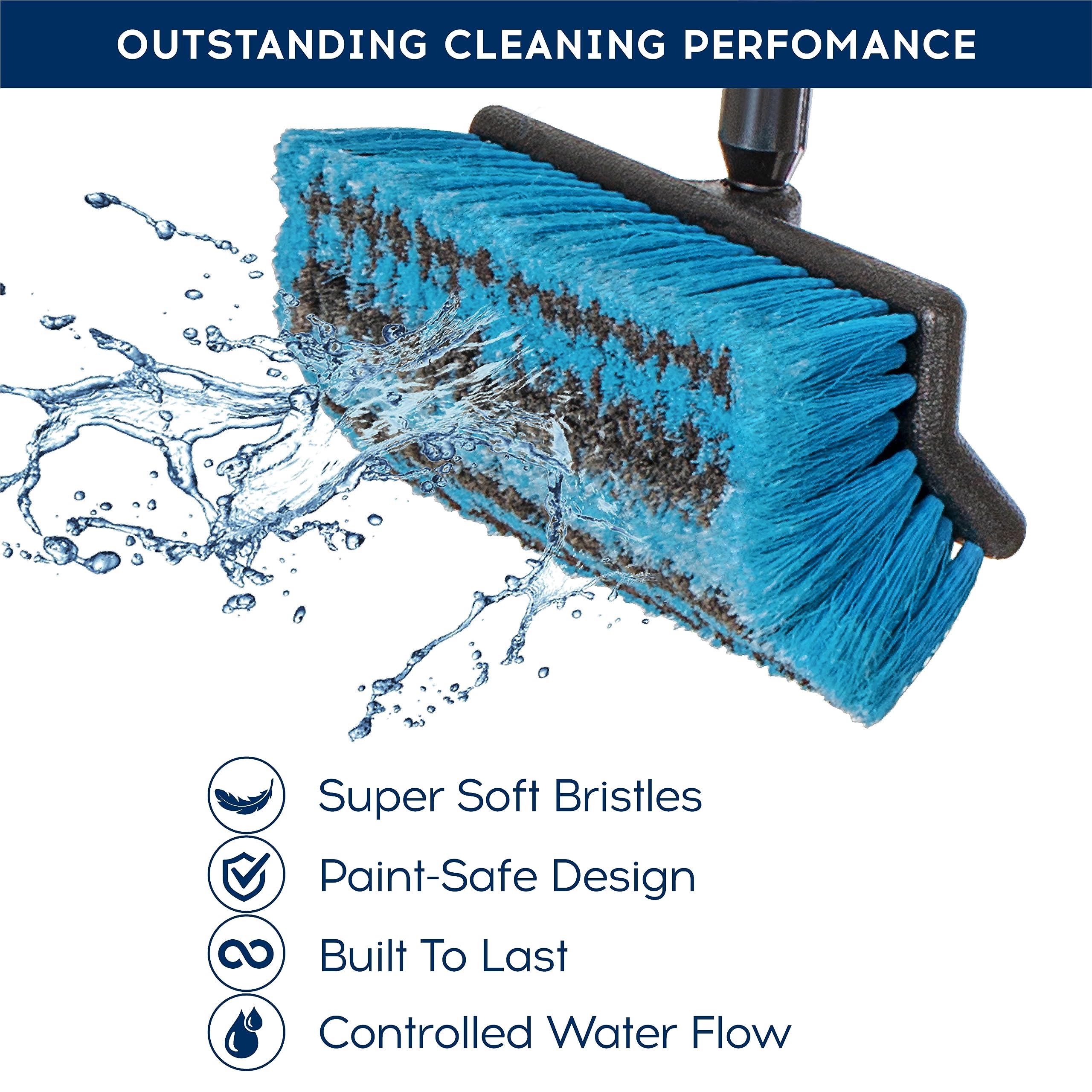 DSV Standard Car Wash Brush with 50'' Long Handle, Car Cleaning Brush with Hose Attachment, Car Brushes for Washing 10'' Soft Bristles for Scratch-Free Cleaning Auto, Truck, Boat, Floor and More