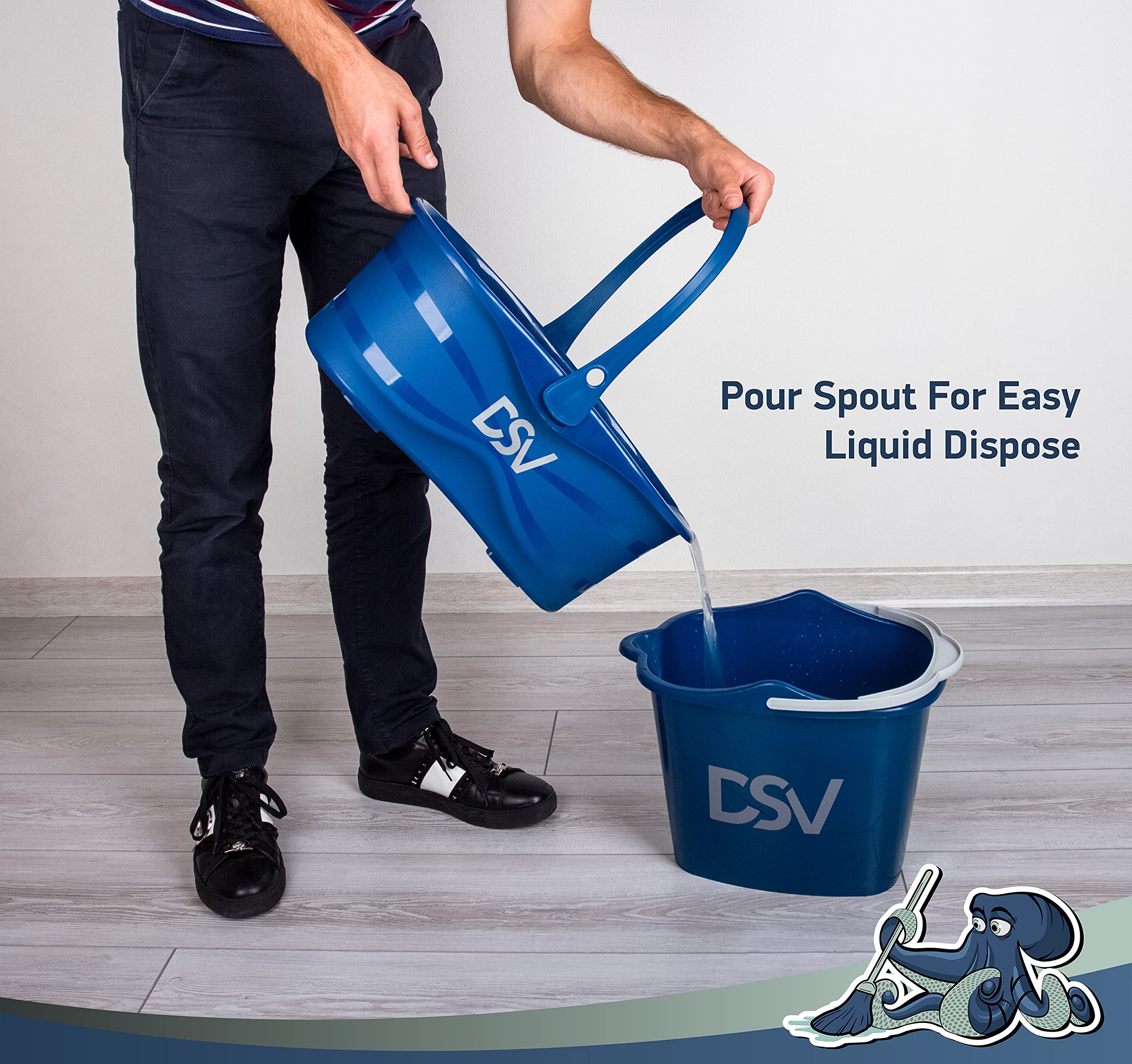 DSV Standard Professional 3.2 Gallon 12L Cleaning Bucket | Pour Spout & Comfort-Grip Handle | Wash Bucket Ideal for Squeegees and Washers up to 17inch length | Household Cleaning Supplies