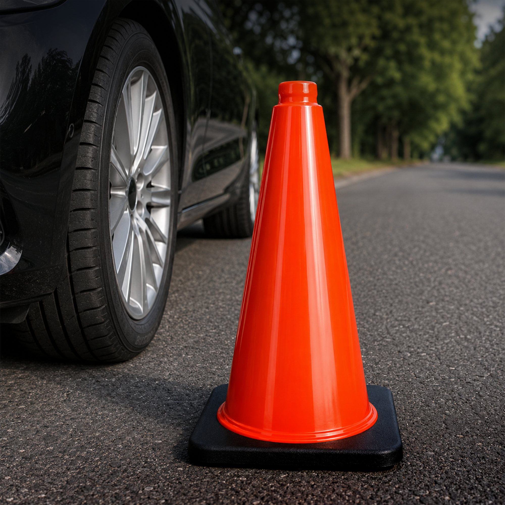 DSV Traffic Safety Cones 18’’ with Heavy Black Base - 1 PK, Orange, PVC