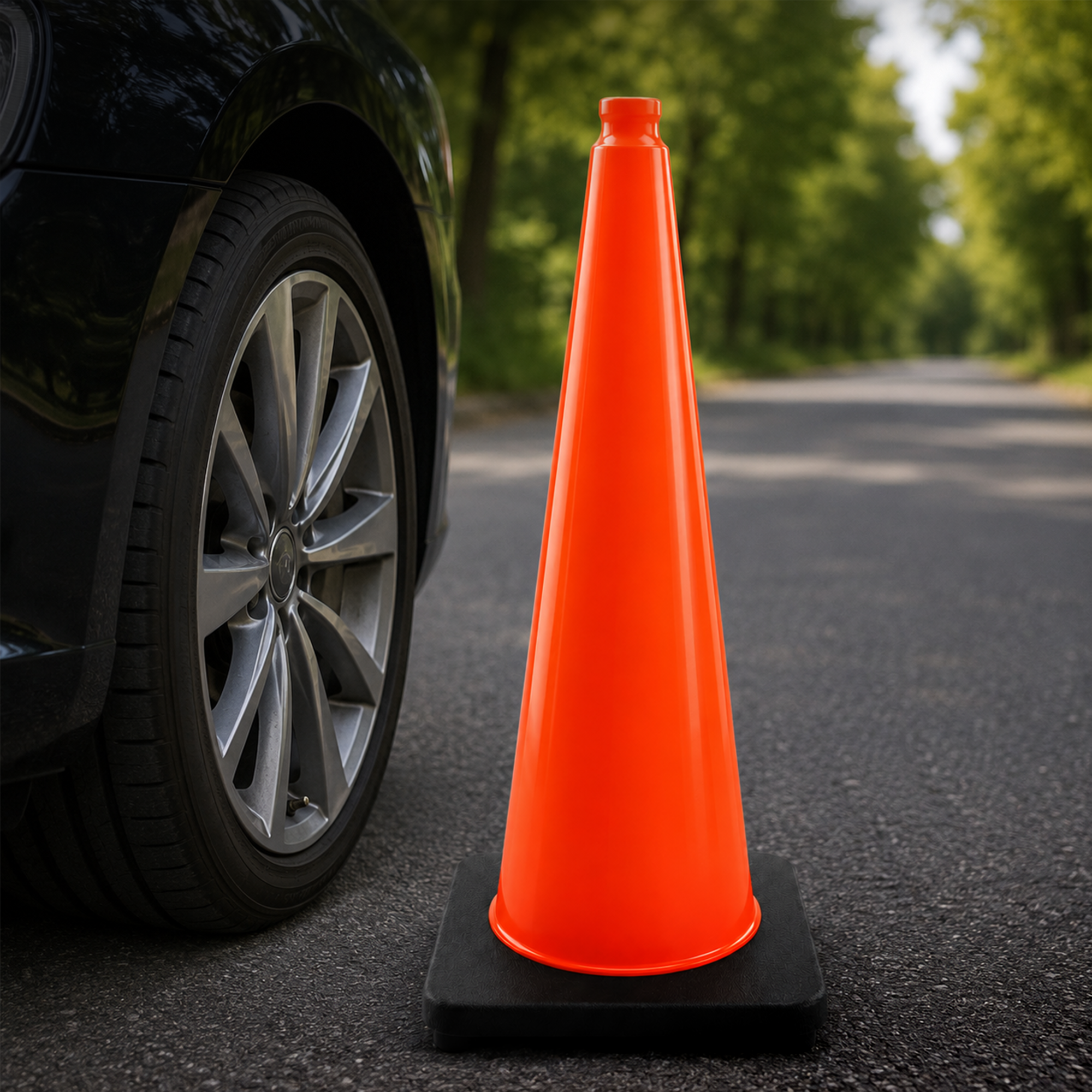 DSV Traffic Safety Cones 28’’ with Heavy Black Base - 1 PK, Orange, PVC