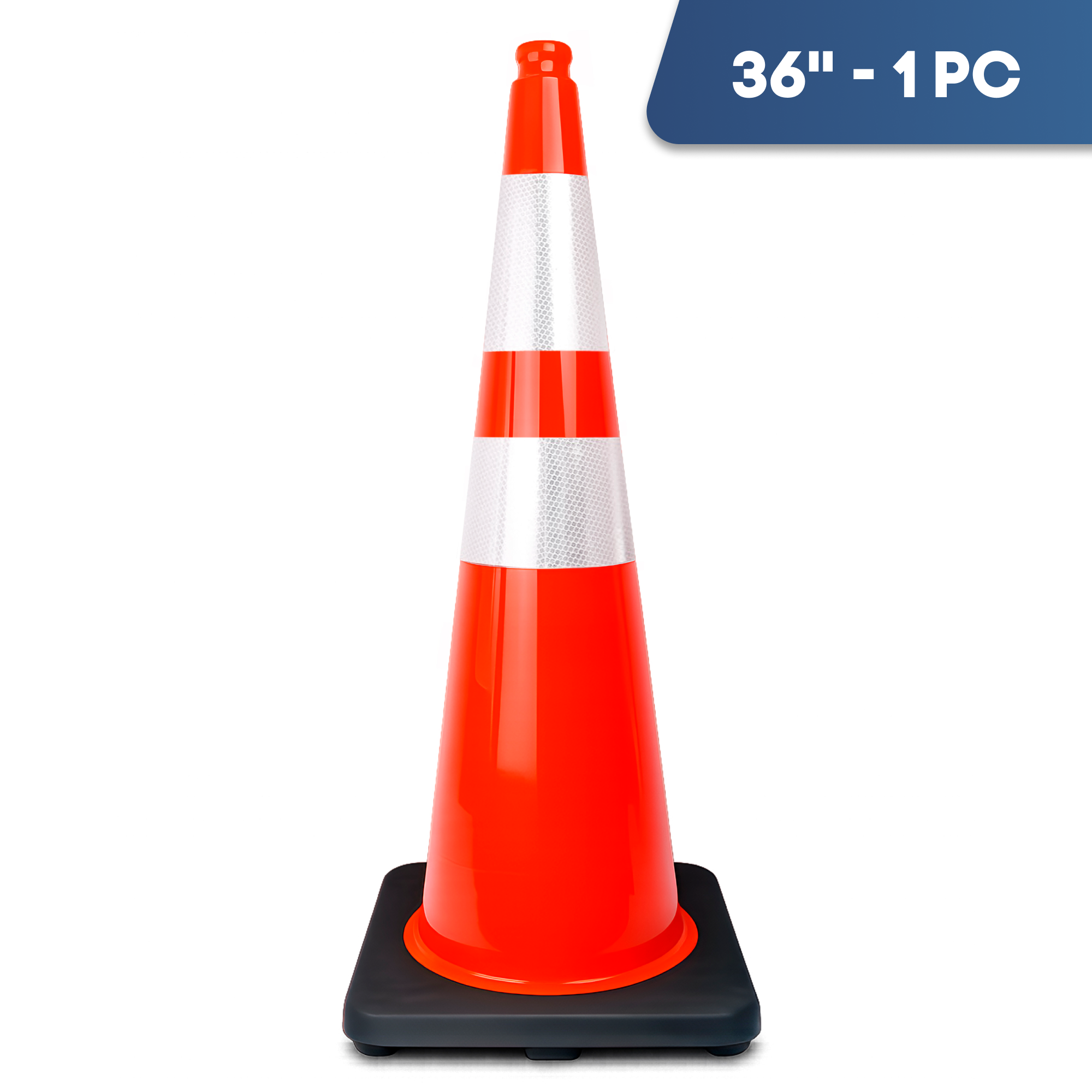 DSV Traffic Safety Cone 36’’ with Heavy Black Base and Reflective Collars - 1 PK, Orange, PVC