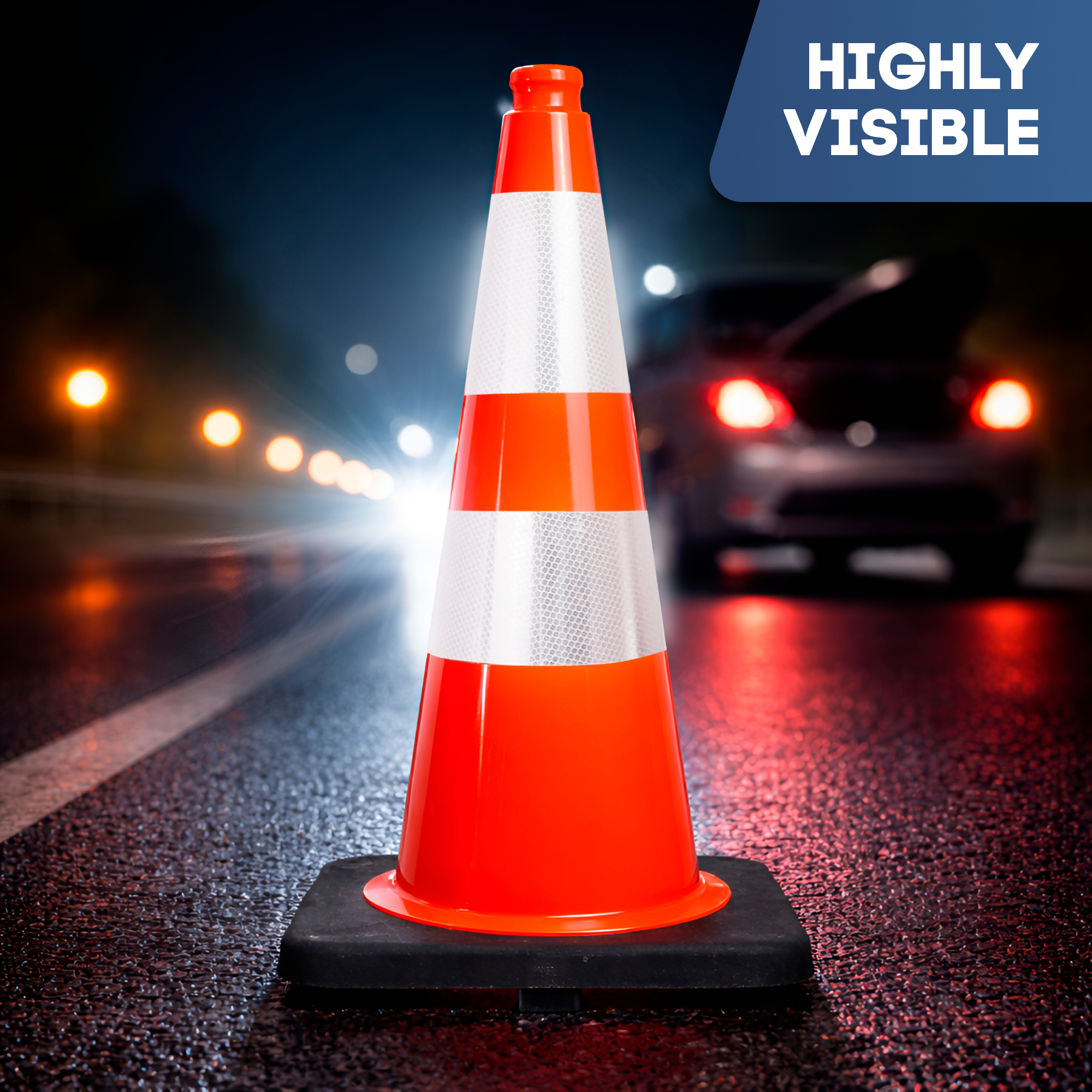 DSV Traffic Safety Cone 36’’ with Heavy Black Base and Reflective Collars - 1 PK, Orange, PVC