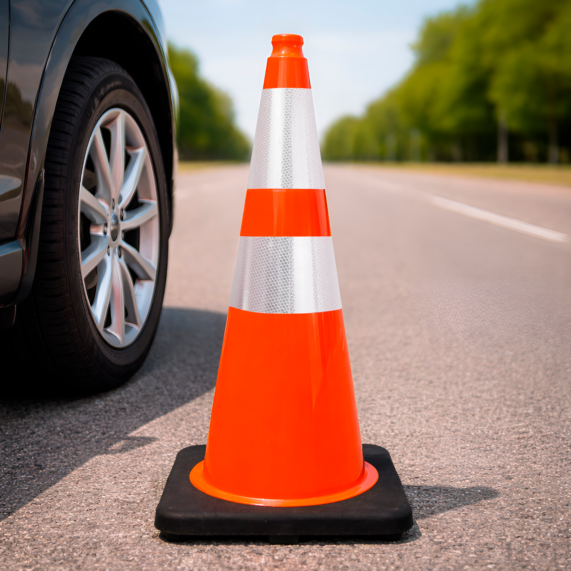 DSV Traffic Safety Cone 36’’ with Heavy Black Base and Reflective Collars - 1 PK, Orange, PVC