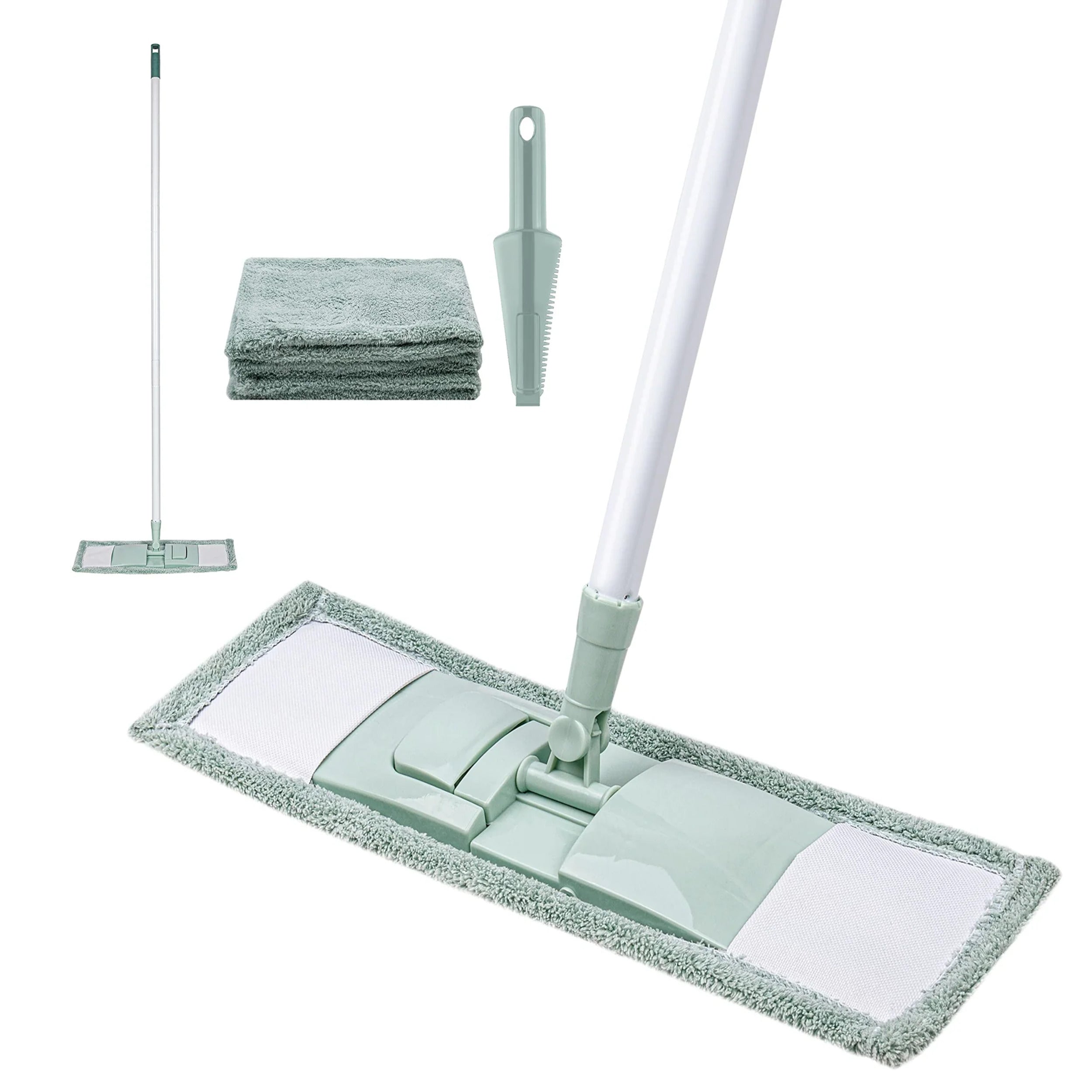 DSV Standard Professional Microfiber Floor Mop with 3 Washable Mop Pads and 1 Dirt Removal Scrubber | 360° Rotation Mop Head 16.8" | Ideal for Hardwood, Laminate, Tile