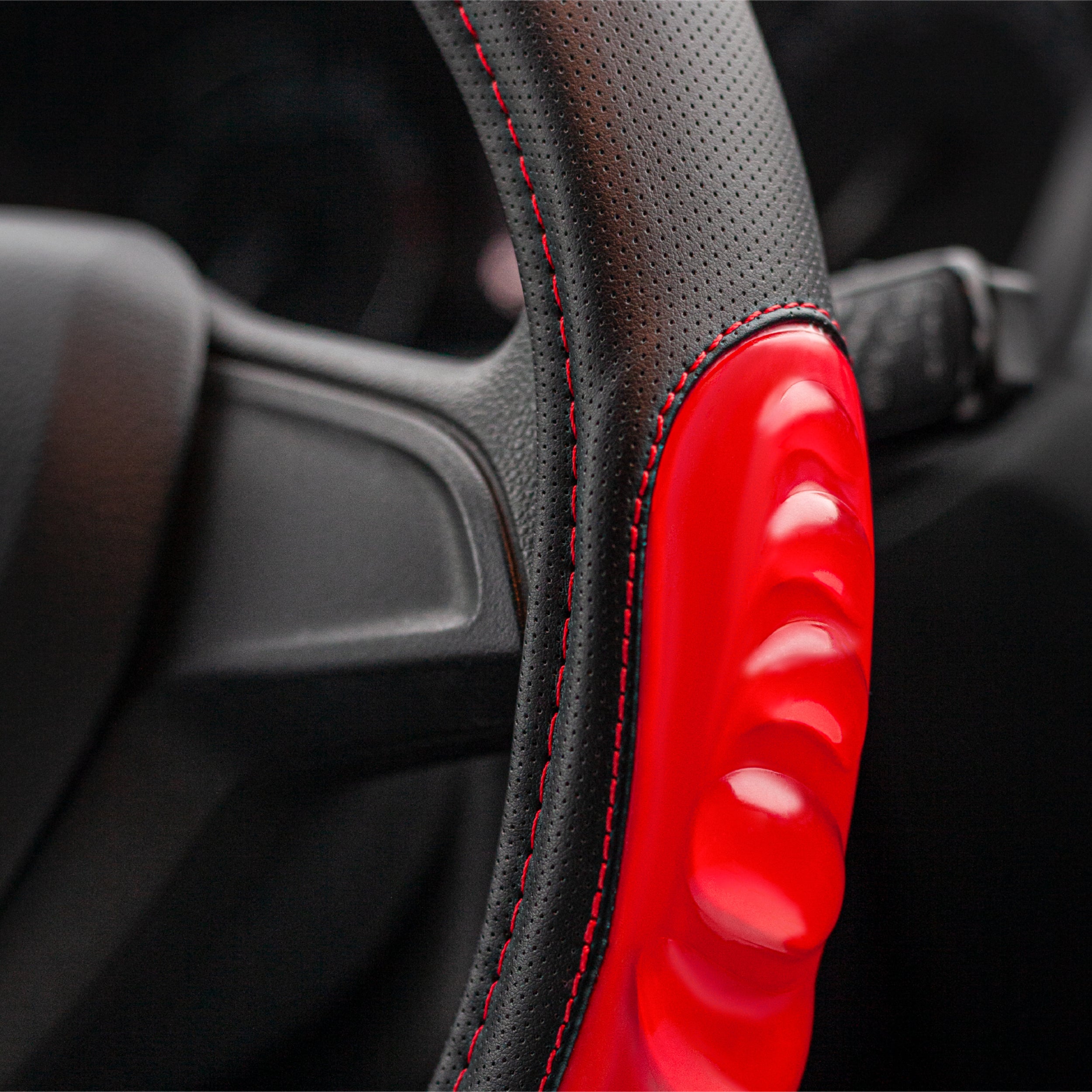 DSV Standard | Red Black Leather Car Steering Wheel Cover |Breathable, Anti - Slip Odorless | Warm in Winter and Cool in Summer | Genuine Leather Steering Wheel Cover 15'' (37-39 cm)