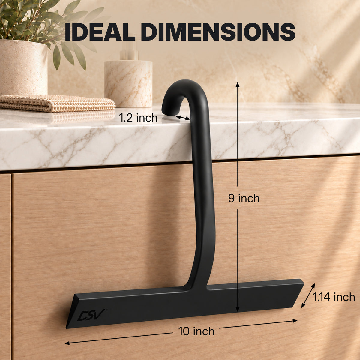 DSV Silicone Squeegee for Glass Doors 10 Inch, Shower Squeegee with Built-in Hook for Shower Glass, Tile, Mirror, Window, 1-Pack, Black