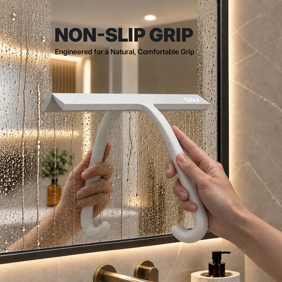 DSV Silicone Squeegee for Glass Doors 10 Inch, Shower Squeegee with Built-in Hook for Shower Glass, Tile, Mirror, Window, 1-Pack, White