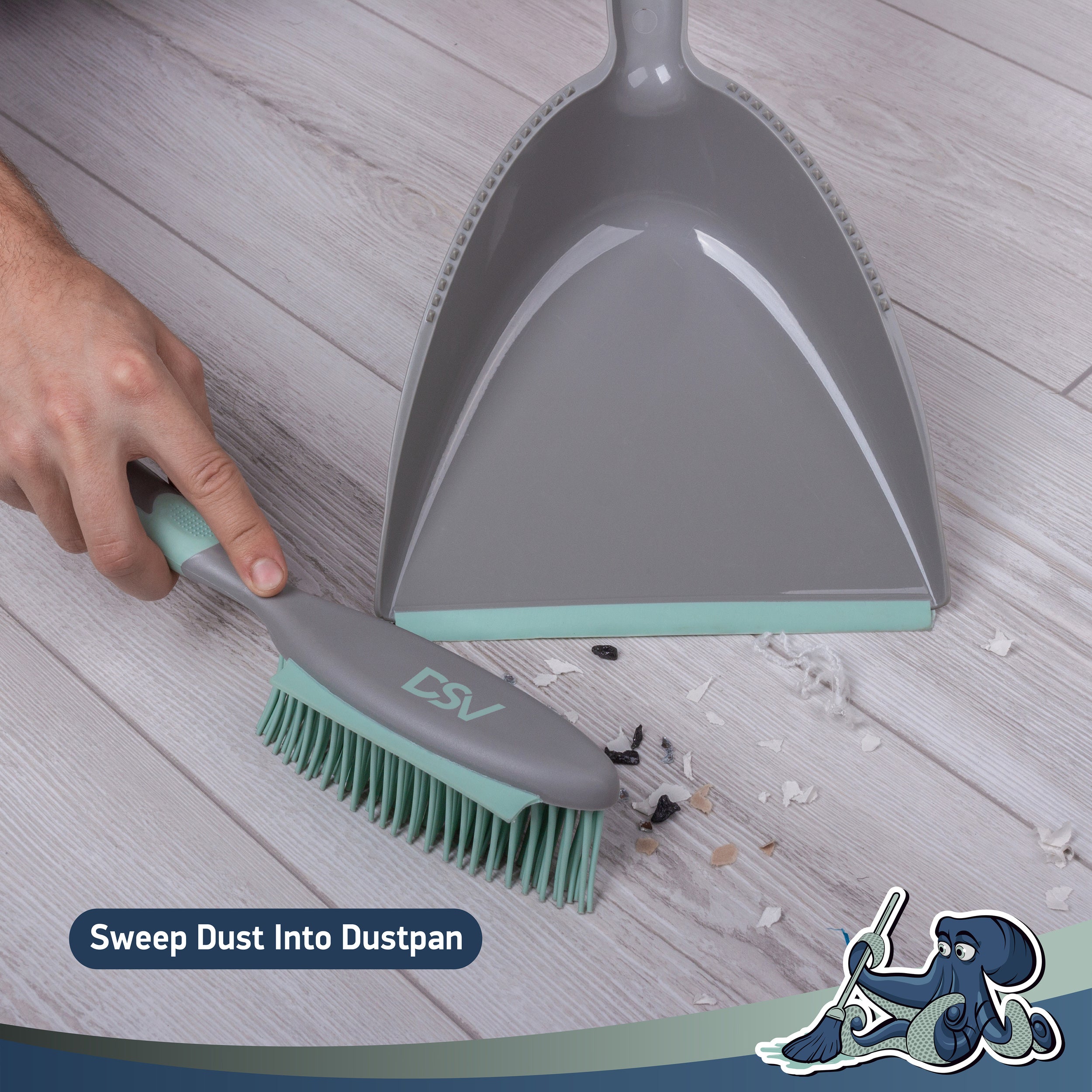 DSV Standard Soft Bristle Brush and Scrubber with Plastic Dustpan Set, Handle with Hanging Hole, Handheld Dustpan are Used to Clean Kitchens, Floors, Tables, Animal Cages