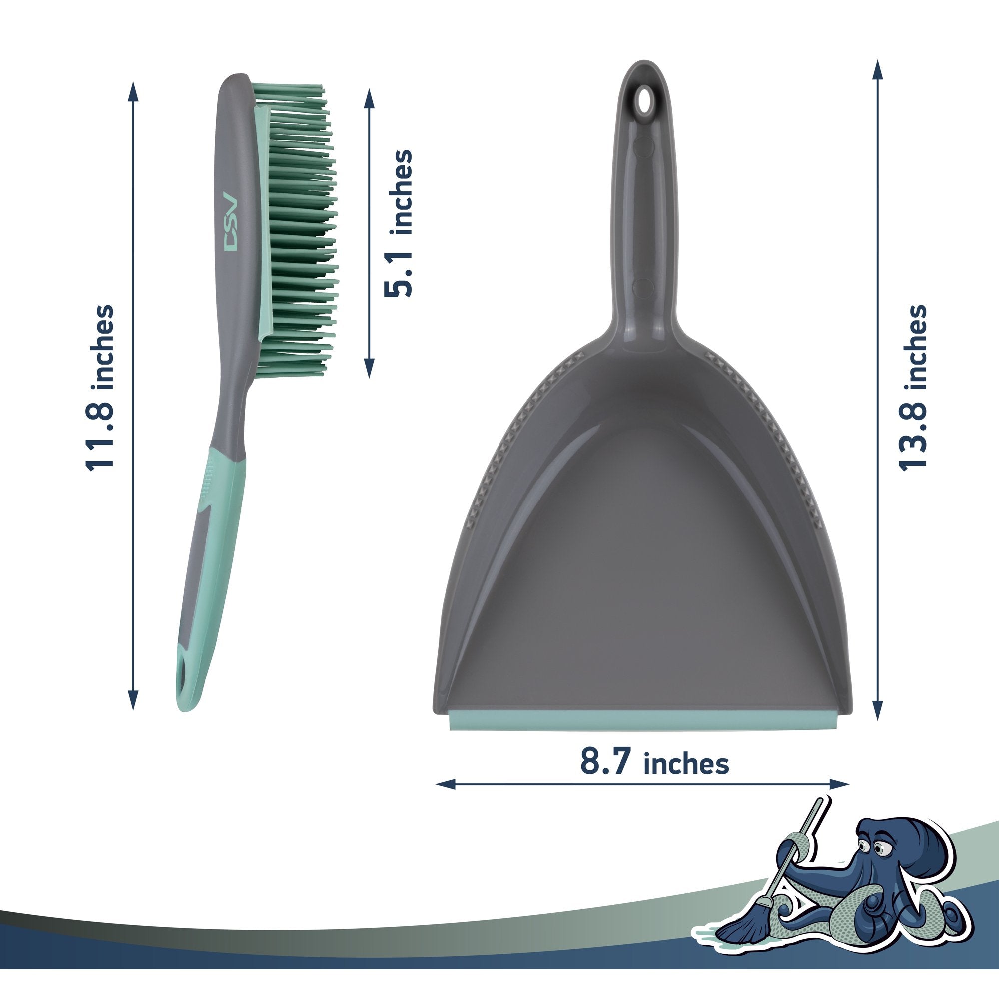 DSV Standard Soft Bristle Brush and Scrubber with Plastic Dustpan Set, Handle with Hanging Hole